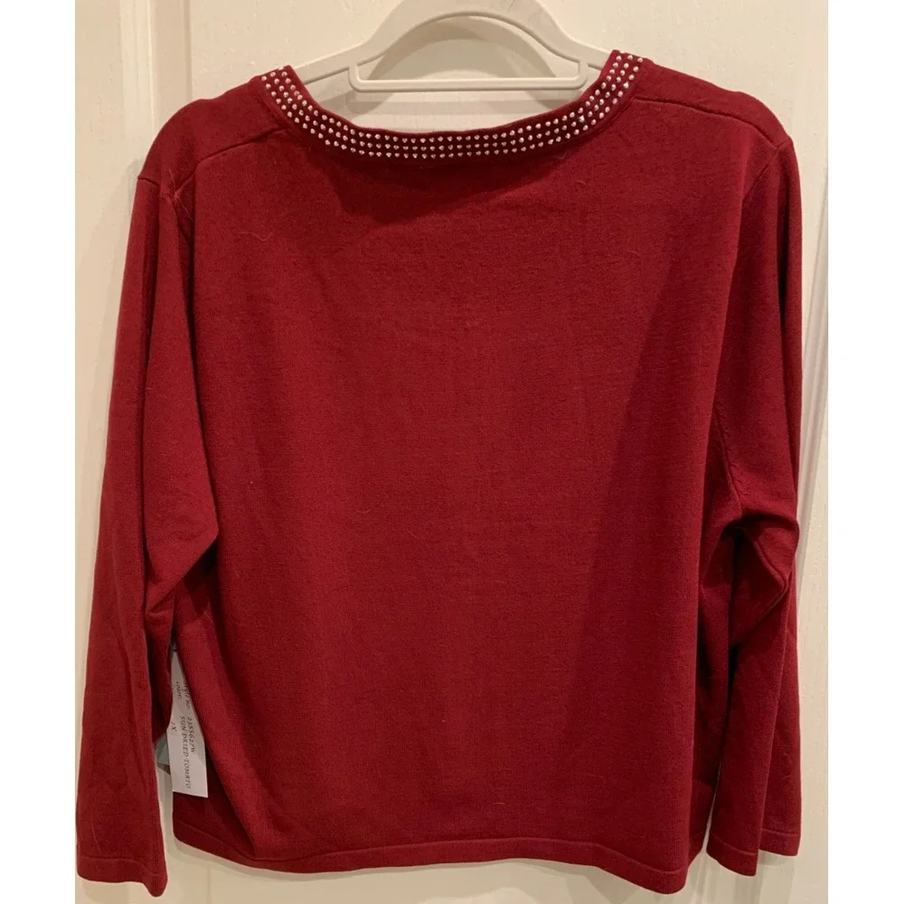 Vogue Club Red Rhinestone Trim Knit Cardigan‎ Sz 2X NWT